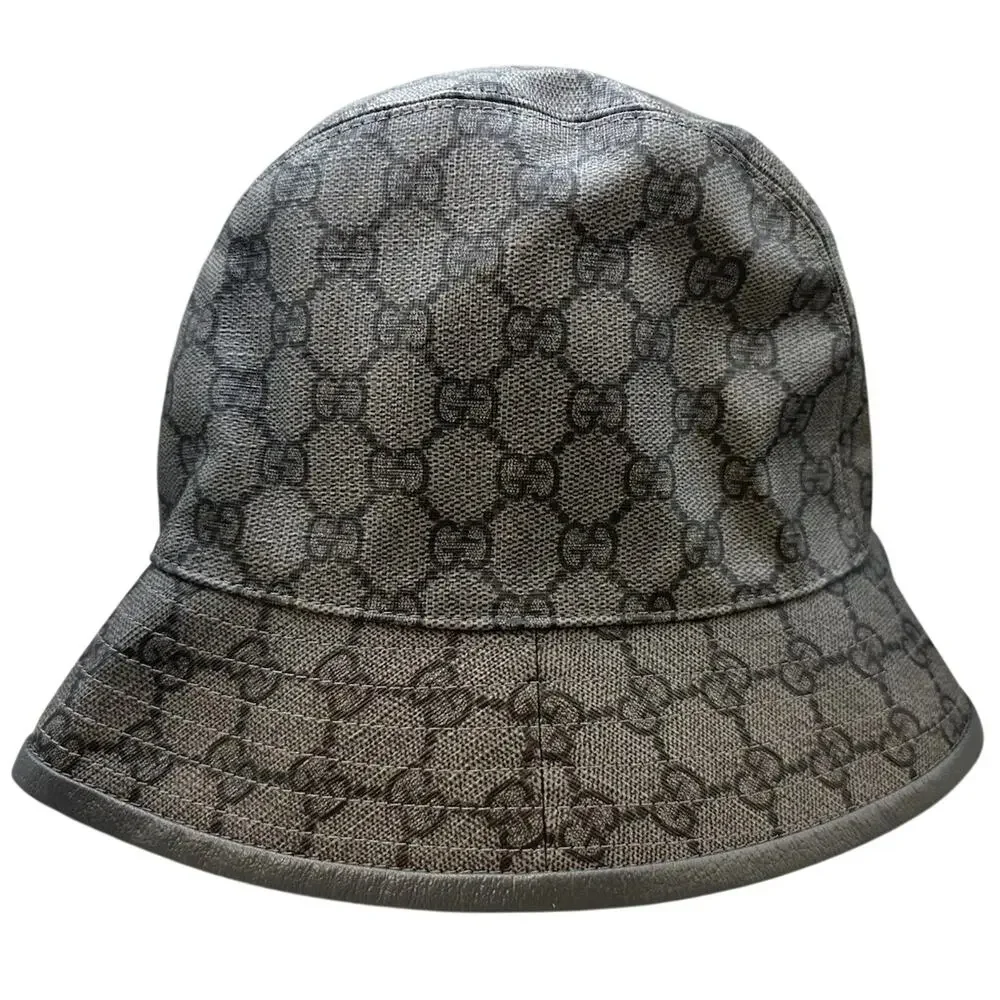 NEW Gucci GG Supreme Canvas Bucket Hat Grey Fedora Size M 58cm UNISEX Authentic